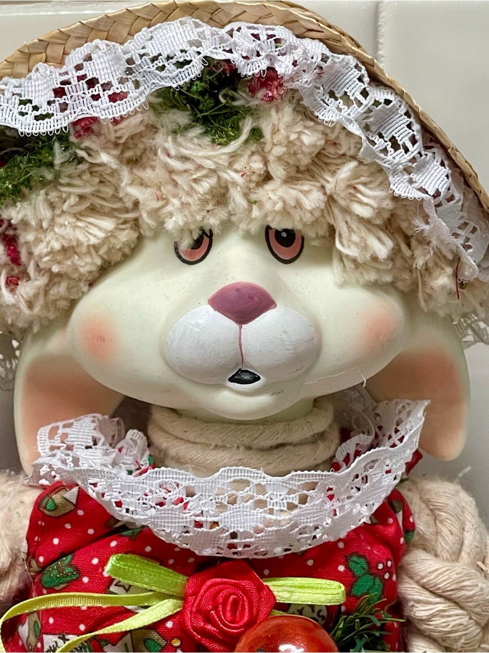 House of Lloyd Christmas Rope Bunny Dolls Hip & Hop Porcelain Heads Vintage Cute